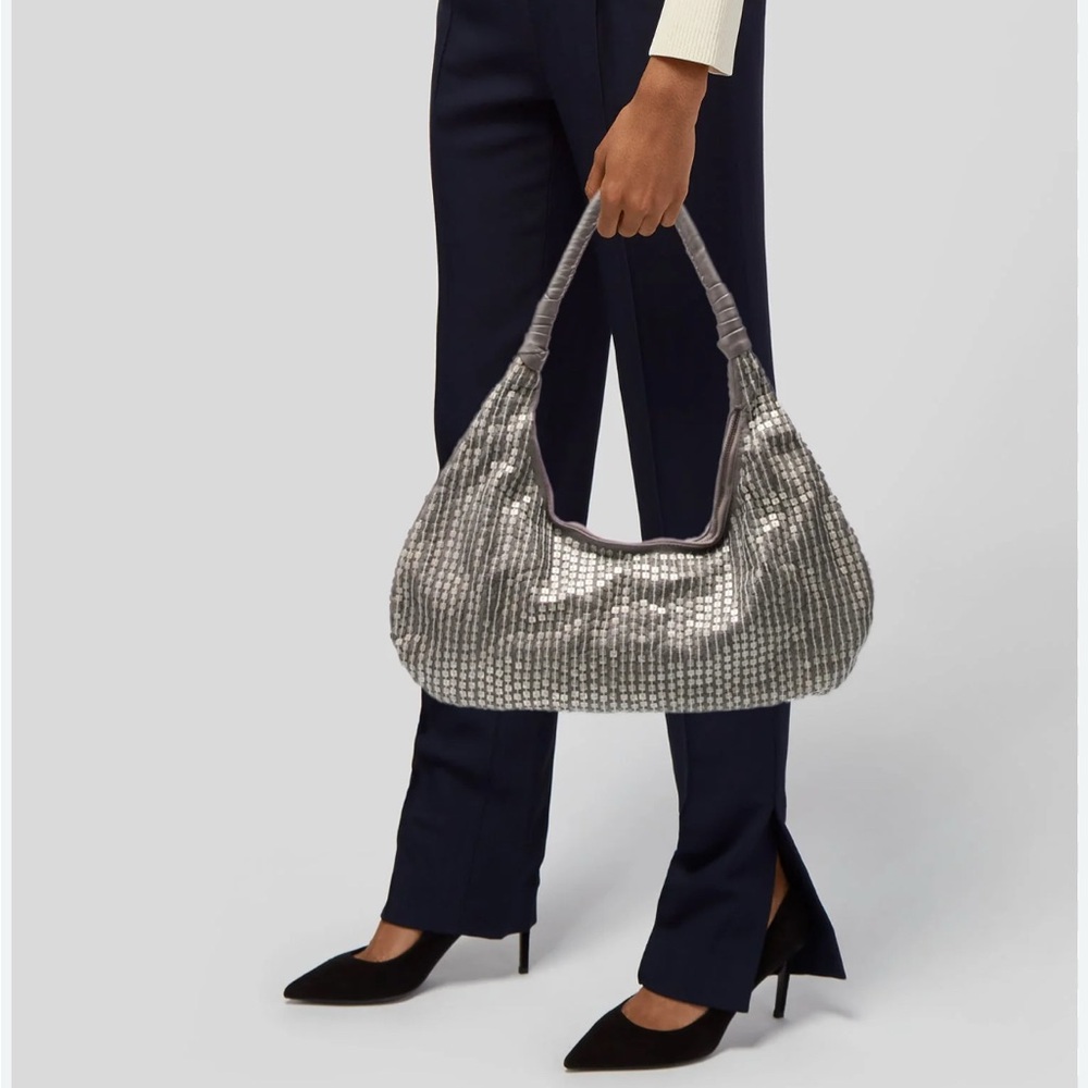Ya Ya leather Silver Bag with Textured Finish